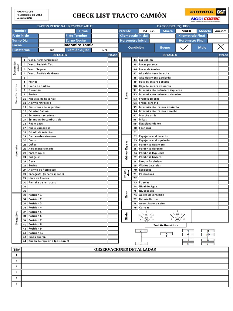 Checklist Camión Lub - MACK - JSGP29 | PDF | Tecnologías automotrices ...
