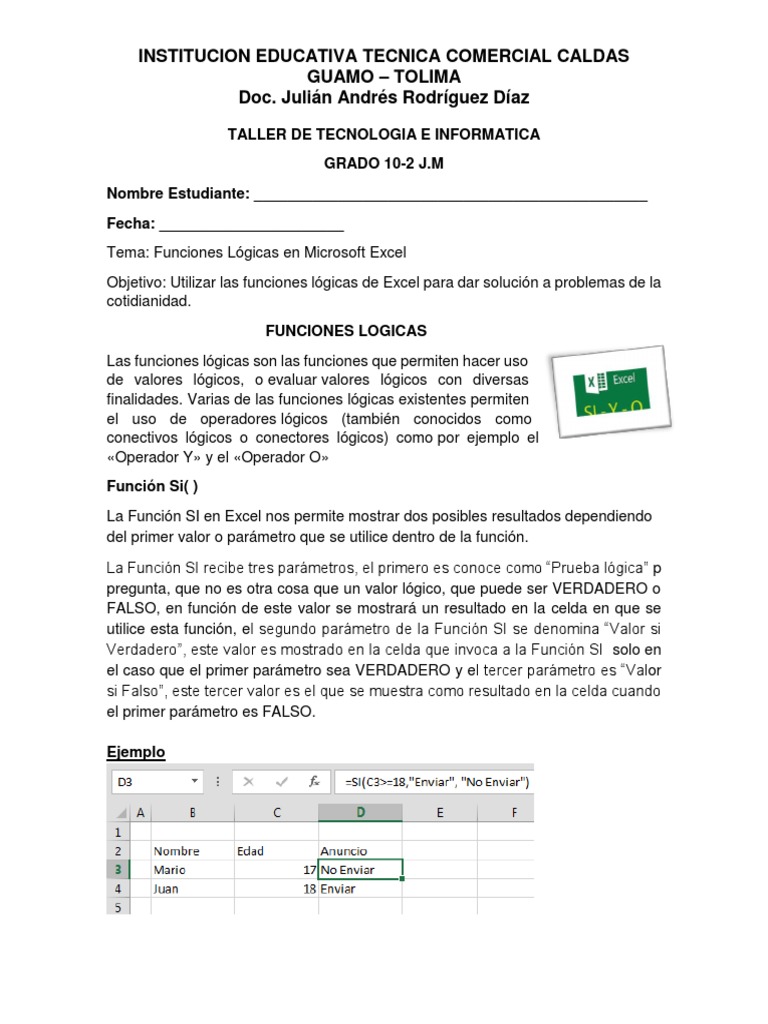 Taller de Tecnologia e Informatica 10-2 PDF | PDF | Microsoft Excel ...