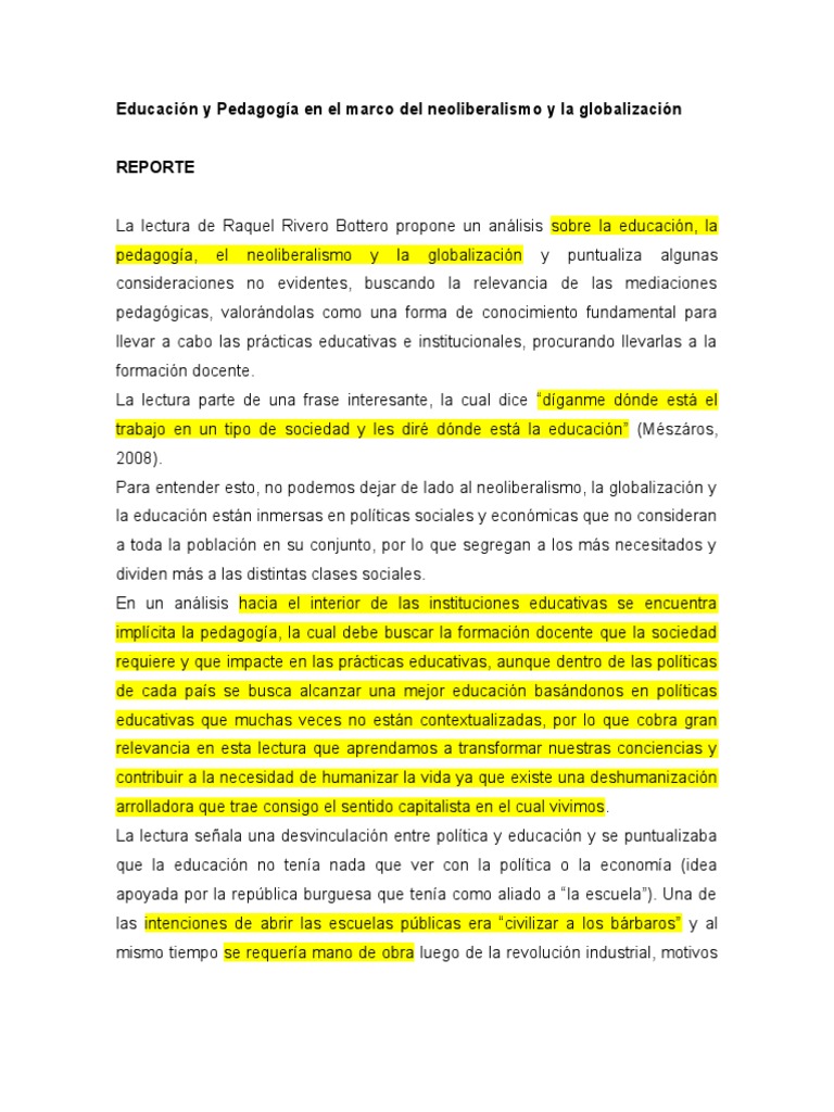 02 - Educación y Pedagogía - Neoliberalismo y Globalización | PDF ...