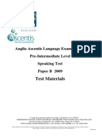 Test Materials: Anglia Ascentis Language Examinations Pre-Intermediate Level Speaking Test Paper B 2009