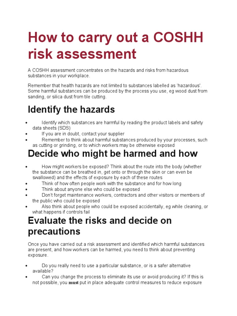 How To Carry Out A COSHH Risk Assessment: Identify The Hazards | PDF ...