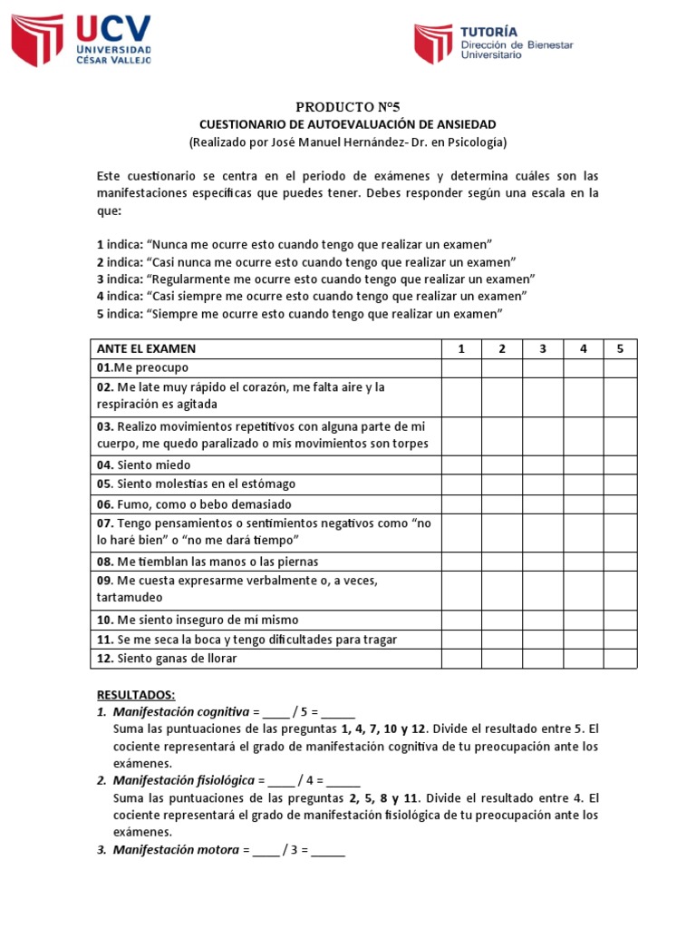 Cuestionario de Autoevaluación de Ansiedad | PDF | Ansiedad | Ciencias ...