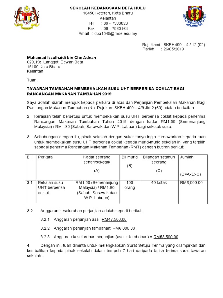 Surat Tawaran Susu Rmt Pdf