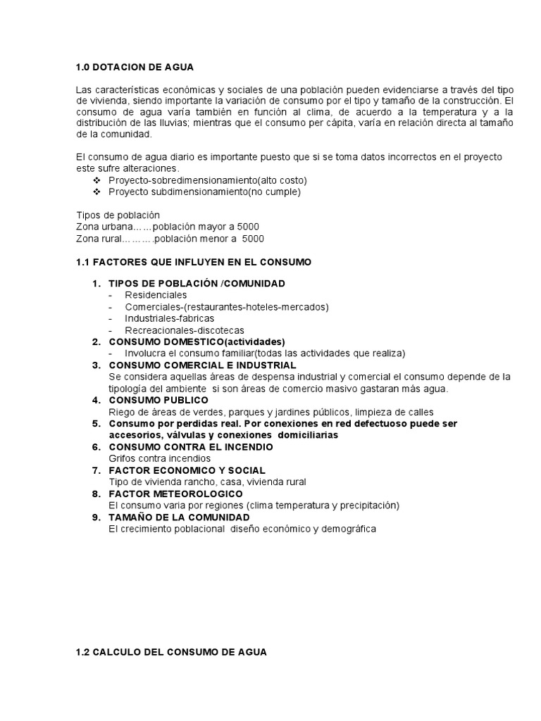 Consumo y Dotación de Agua en Poblaciones | PDF | Población mundial | Clima