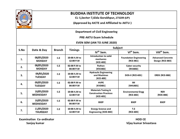 Civil Engineering Exam Schedule 2020 | PDF | Nature | Civil Engineering