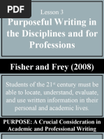 Lesson 3: Purposeful Writing in The Disciplines and For Professions