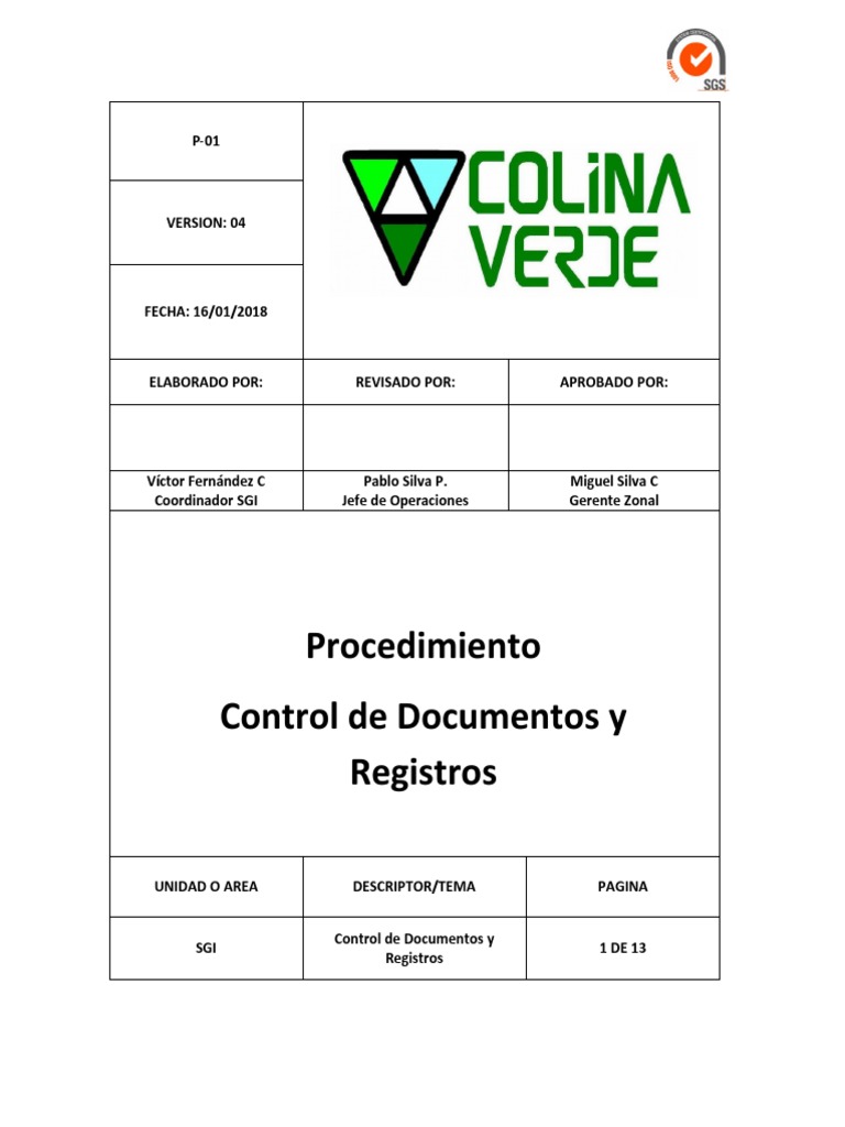 Sgi P 01 Procedimiento Control De Documentos Y Registros Ver 04 Pdf