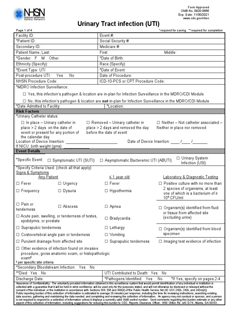 UTI Surveillance Reporting Form | PDF | Urinary Tract Infection ...