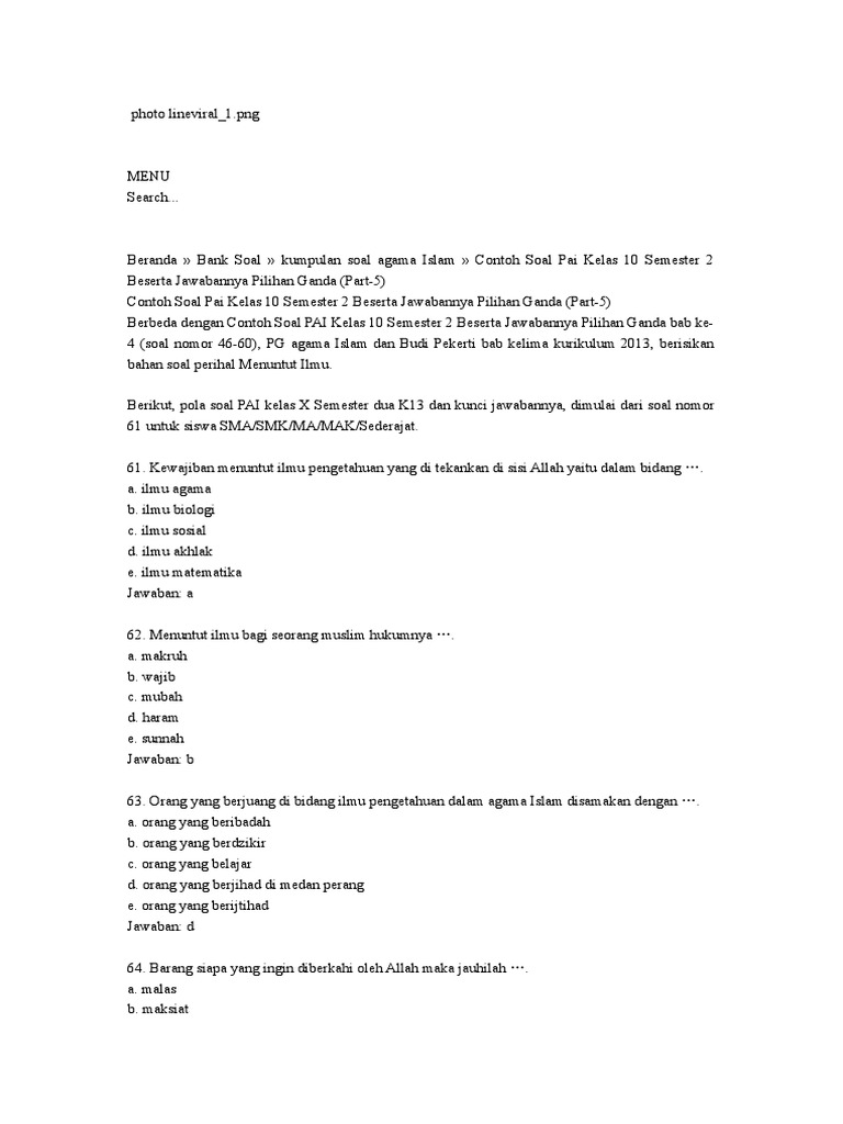 26+ Contoh Soal Pg Pai Kelas X Semester 2 7 Pics