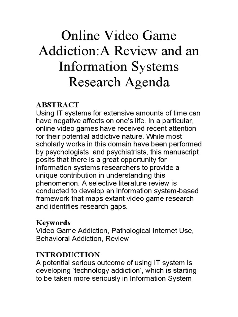 Online Video Game Addiction PDF Diagnostic And Statistical Manual