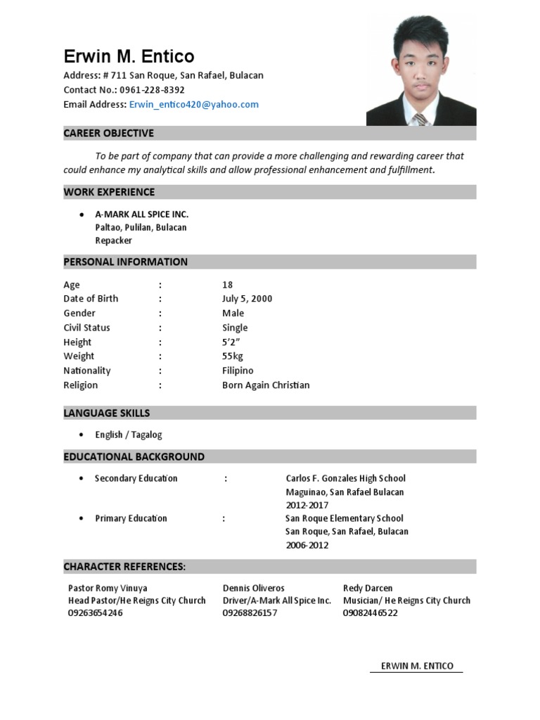 Erwin Entico Resume: Skills & Experience | PDF