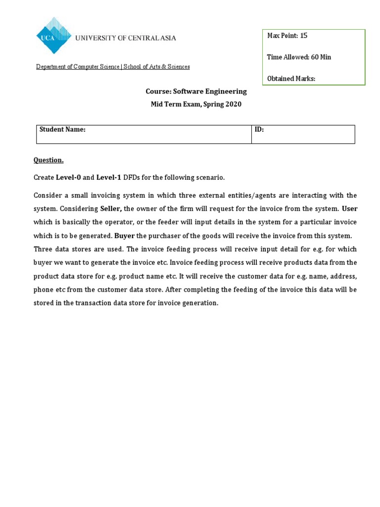 Software Engineering Midterm Exam DFDs | PDF