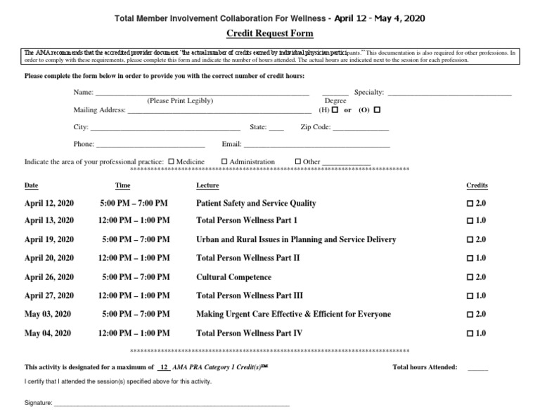 Credit Request Form: Total Member Involvement Collaboration For ...
