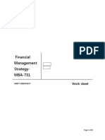 Financial Management Strategy-MBA-731: Work-Sheet