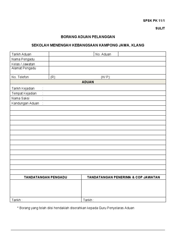 Borang Aduan Pelanggan Pdf