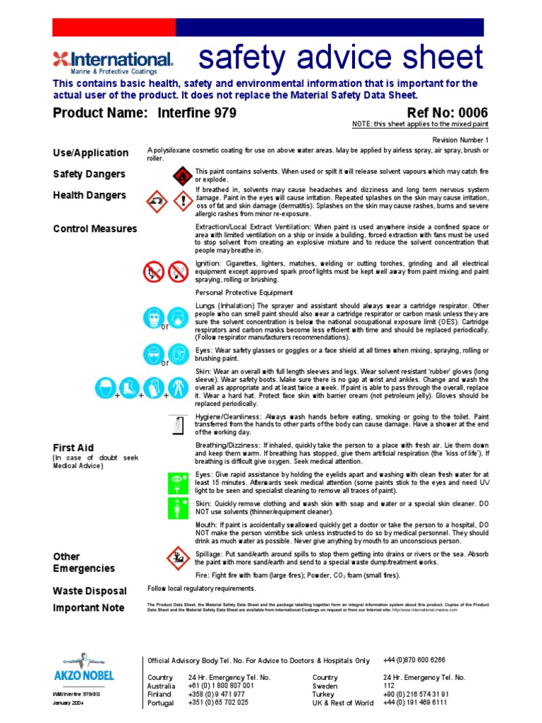 Safety Advice Sheet: Product Name: Interfine 979 Ref No: 0006 | PDF ...