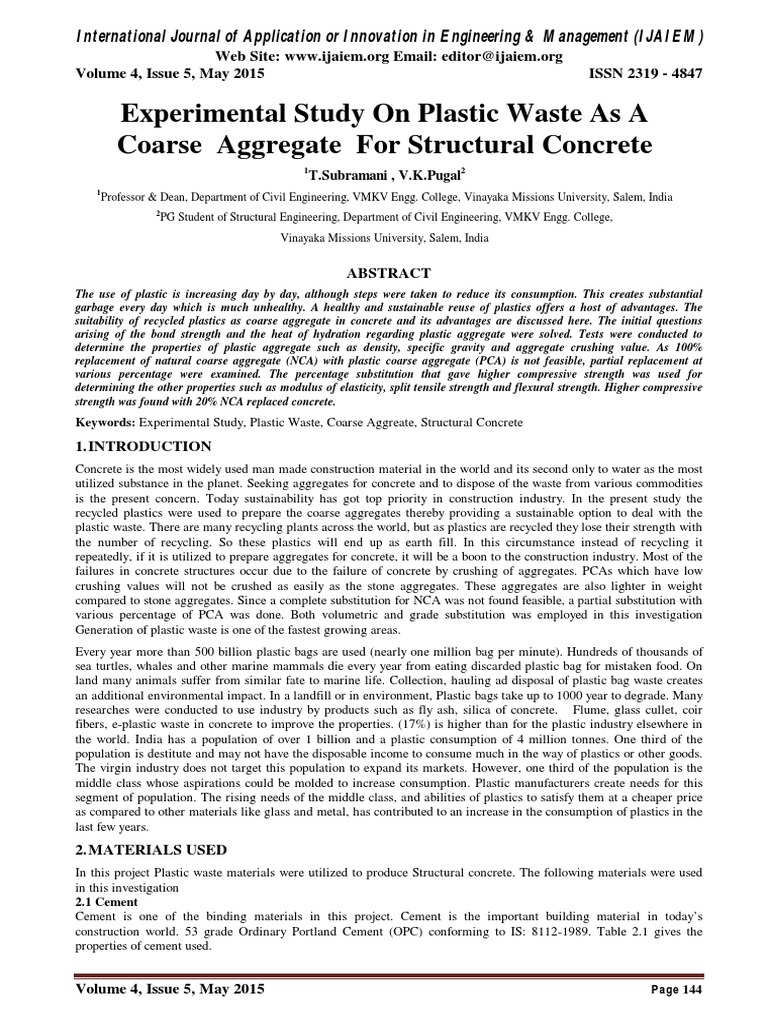 Recycled Plastic in Structural Concrete | PDF | Strength Of Materials ...