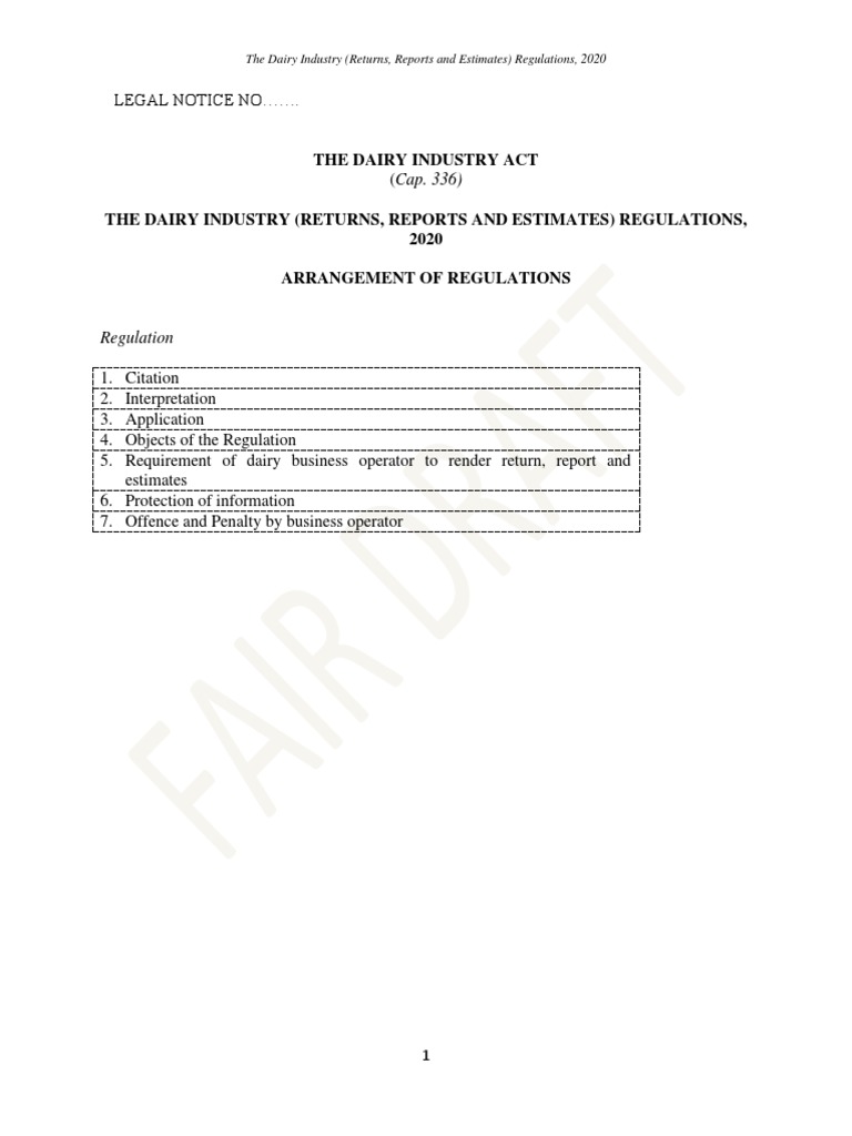 The Dairy Industry Act Regulation PDF Dairy Milk