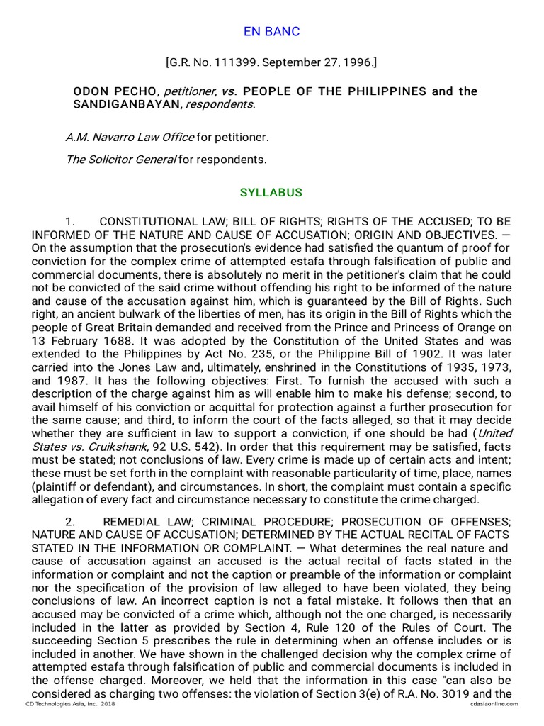 Rights of the Accused in Estafa Case | PDF | Conspiracy (Criminal ...