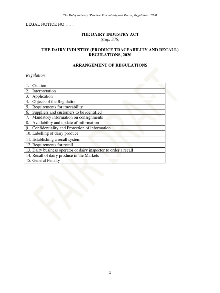 The Dairy Industry Act Regulation PDF Supply Chain Justice