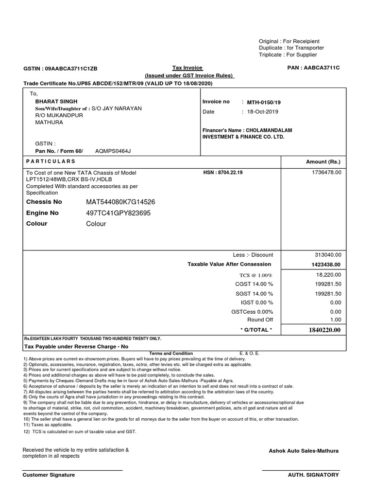 Hero Bike Service Invoice MTH-0150/19 | PDF | Invoice | Taxes