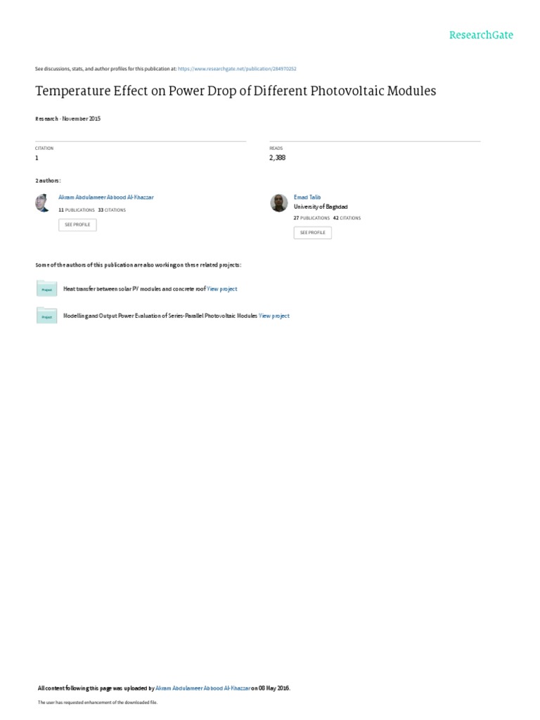 Temperature Effect On Power Drop of Different Photovoltaic Modules ...