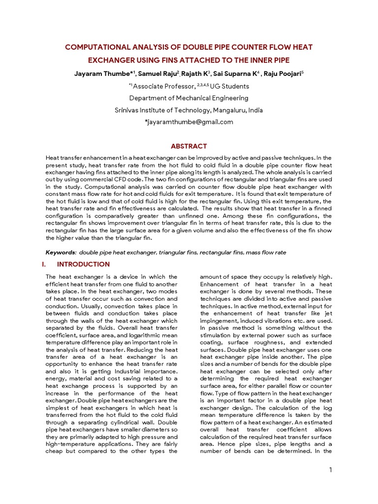 CFD Analysis of Finned Double Pipe Heat Exchanger | PDF | Heat ...