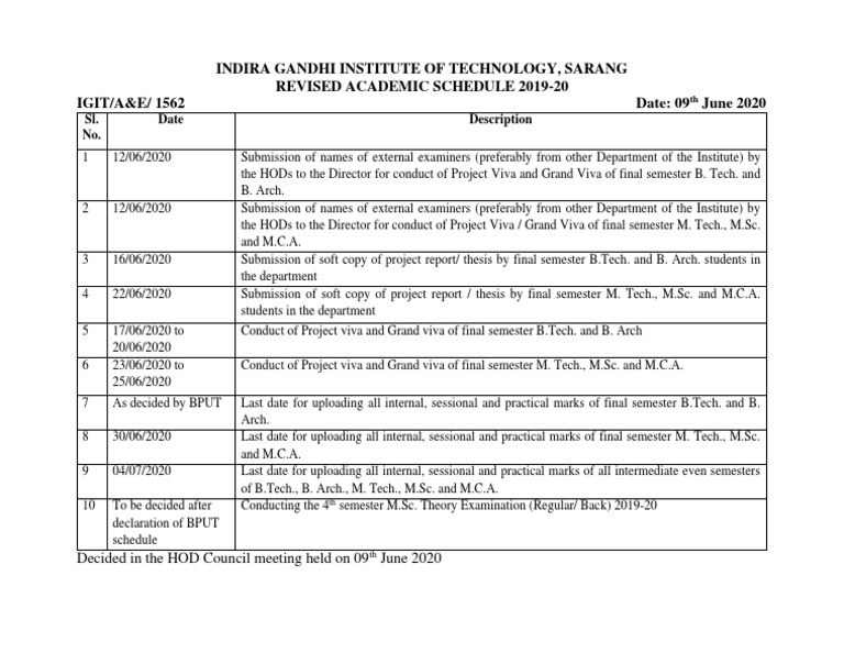 IGIT Sarang Revised Academic Schedule 2020 | PDF | Science ...