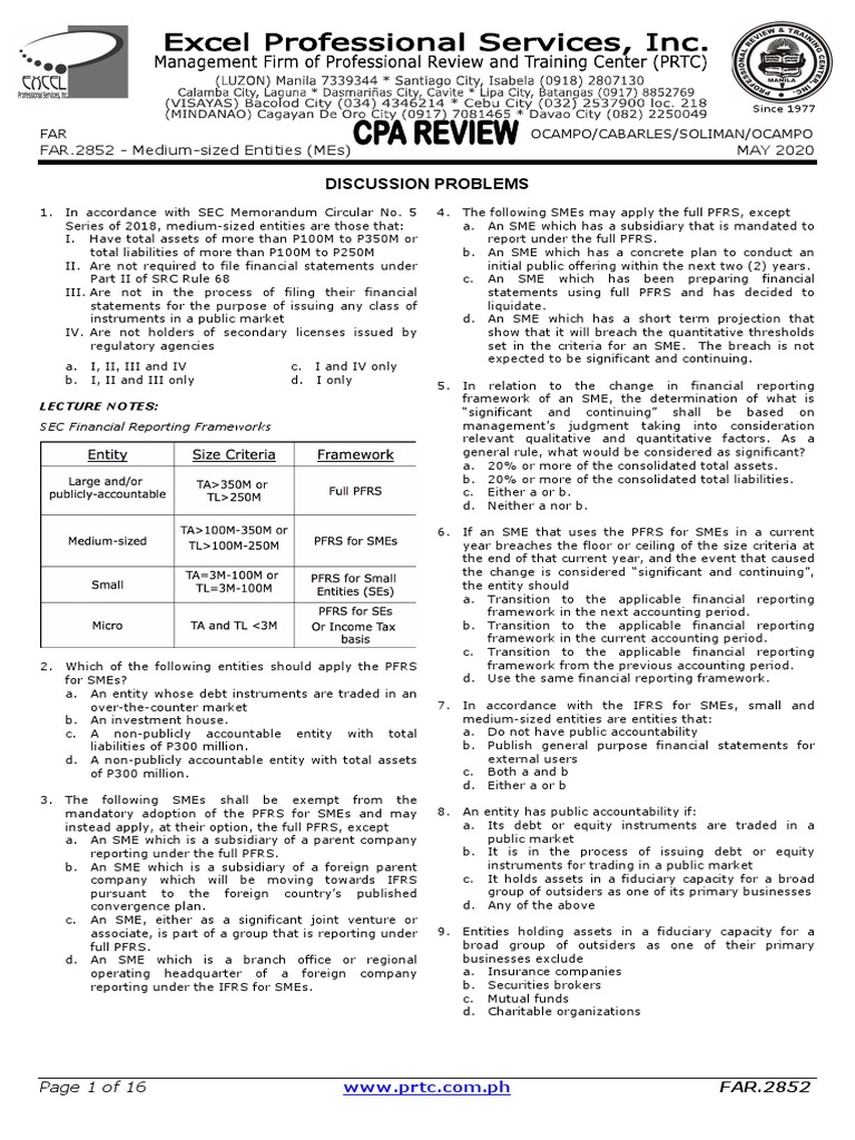 FAR.2852 - Medium Sized Entities PDF | PDF | Historical Cost 