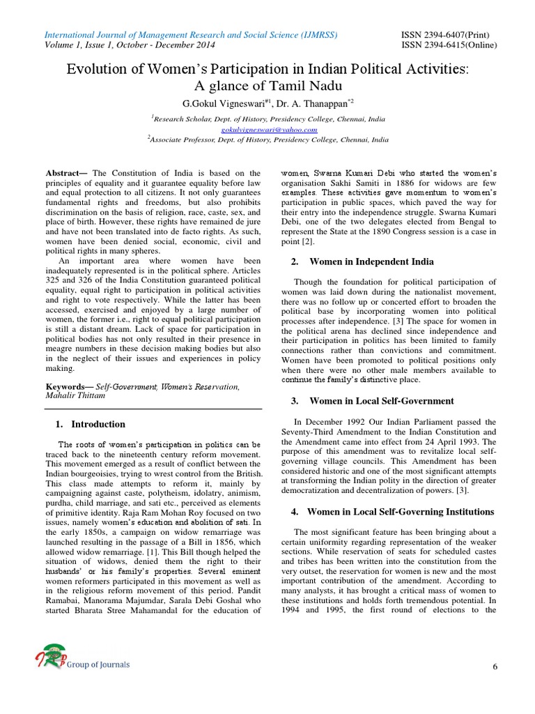 Evolution of Women S Participation in Indian Political Activities: A ...