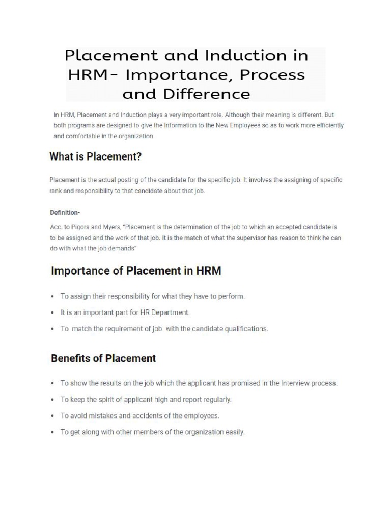 Induction and Placement PDF | PDF
