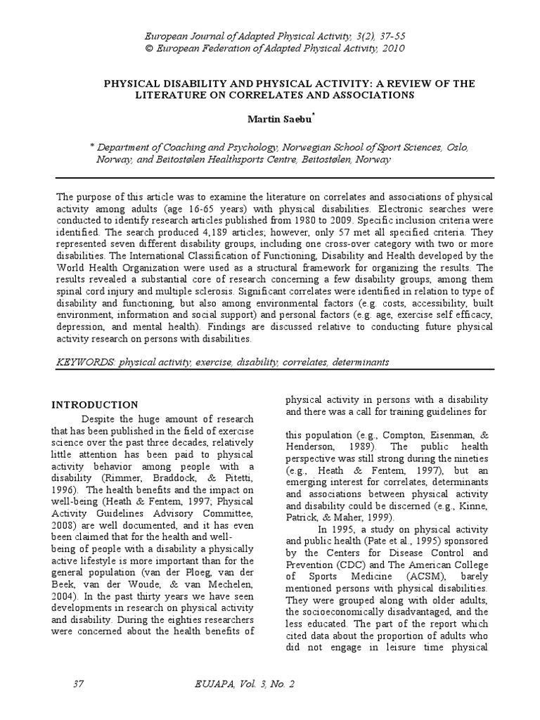 Physical Disability and Physical Activity A Review | PDF | Disability ...