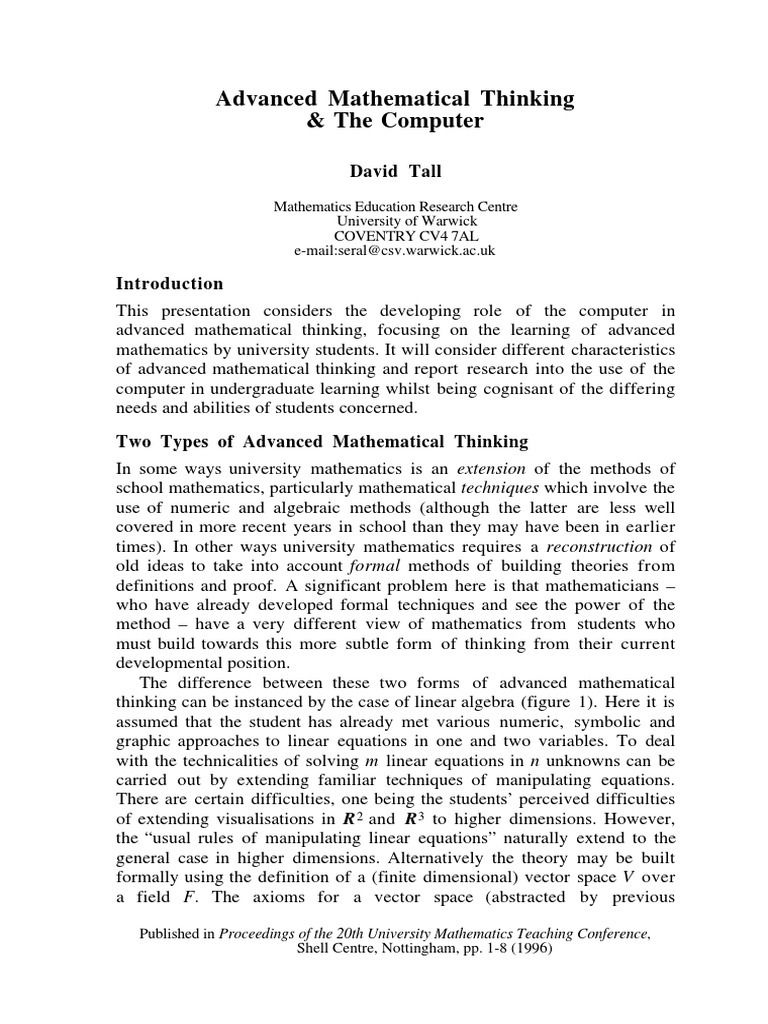 Advanced Mathematical Thinking PDF PDF Vector Space Numbers