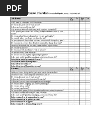 Job Letter and Resume Checklist