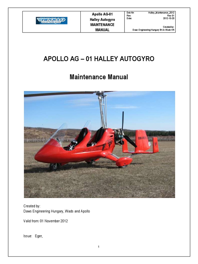 Apollo AG-01 Halley Autogyro Manual | PDF | Helicopter Rotor | Aerospace