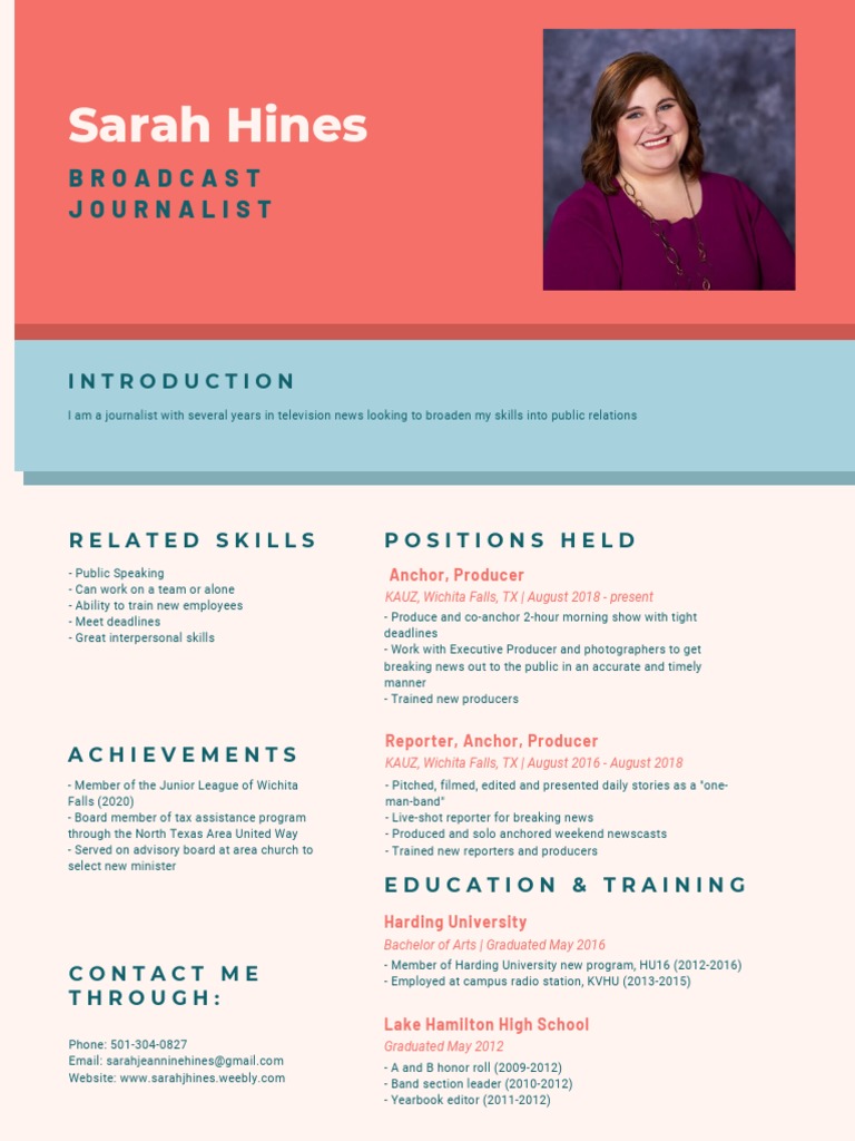 Sarah Resume New Pdf Television News Media