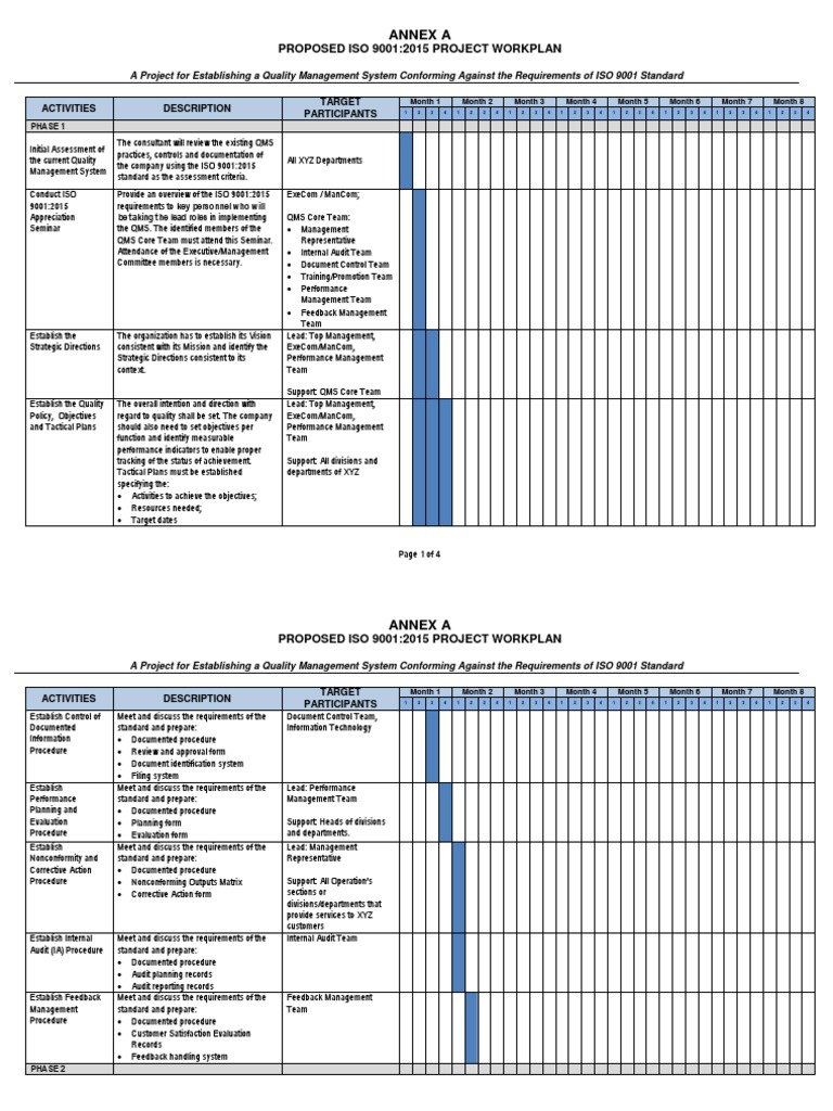 ISO 9001:2015 Project Workplan | PDF | Iso 9000 | Quality Management System