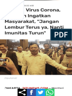 Tangkal Virus Corona, Terawan Ingatkan Masyarakat, Jangan Lembur Terus Ya, Nanti Imunitas Turun PDF