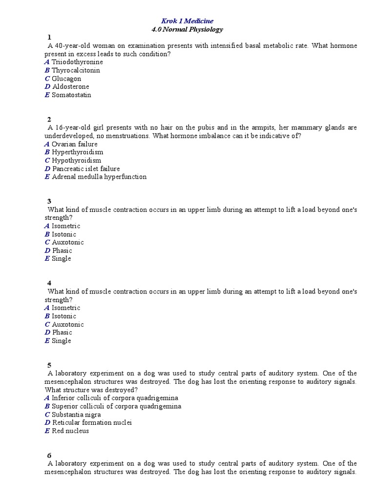 Anatomy and Physiology Multiple Choice Questions Covering a Wide Range
