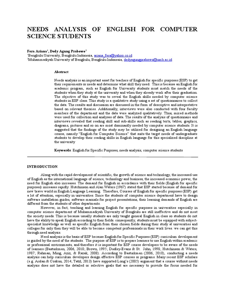 English Needs for Computer Science Students | PDF | Vocabulary | Learning