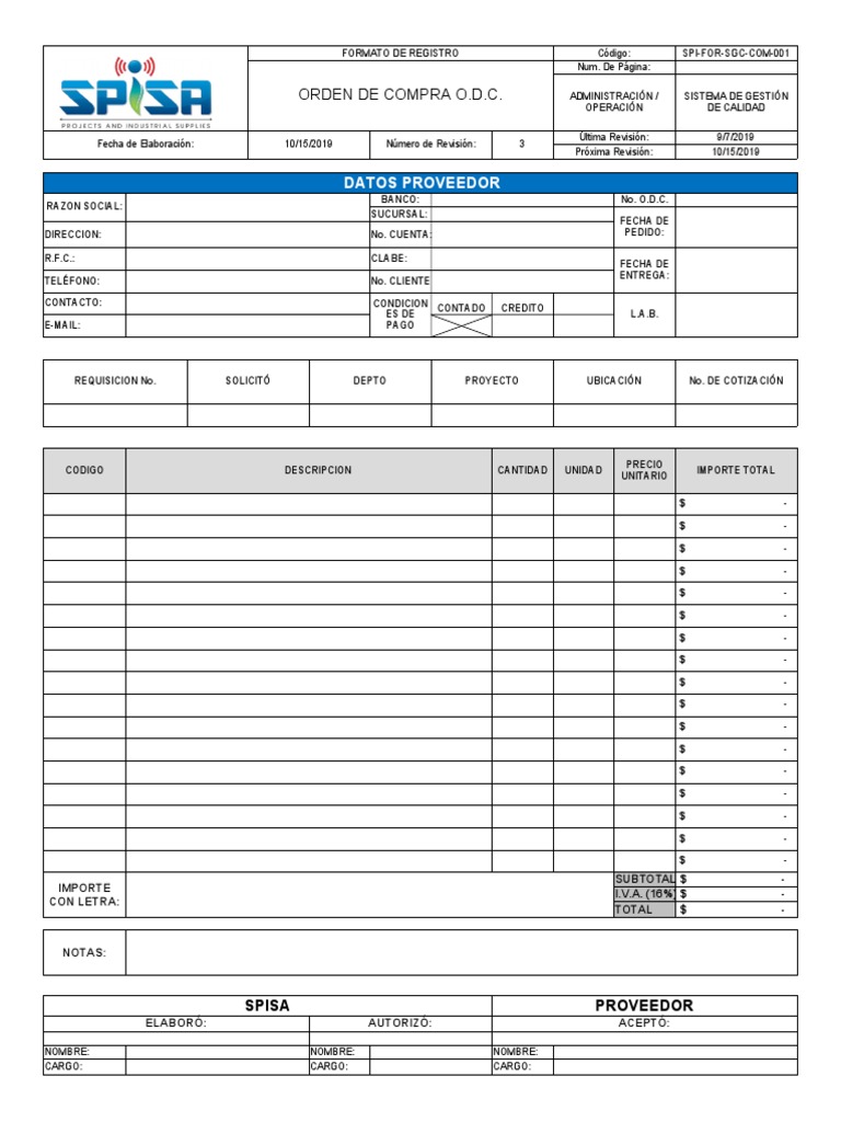 Formato Orden de Compra | Descargar gratis PDF | Business | Science