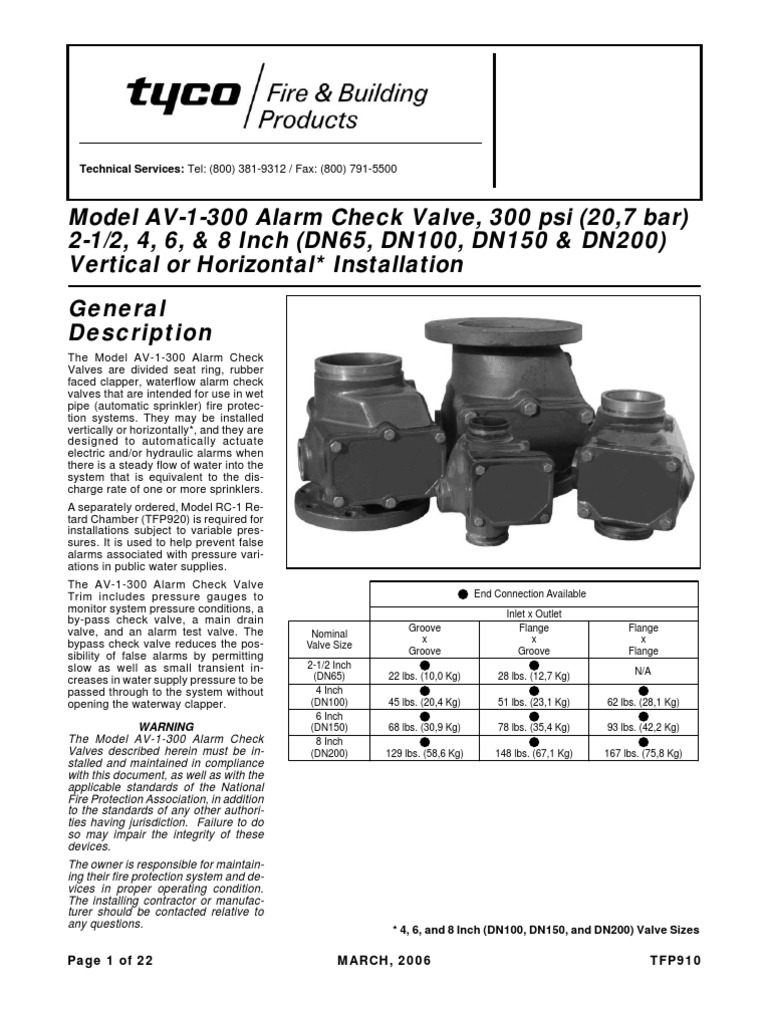 AV-1-300 Alarm Check Valve Overview | PDF | Fire Sprinkler System | Valve