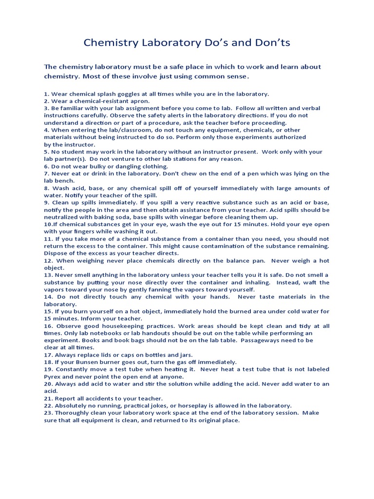 Chemistry Lab Safety Guidelines | PDF | Laboratories | Hazards