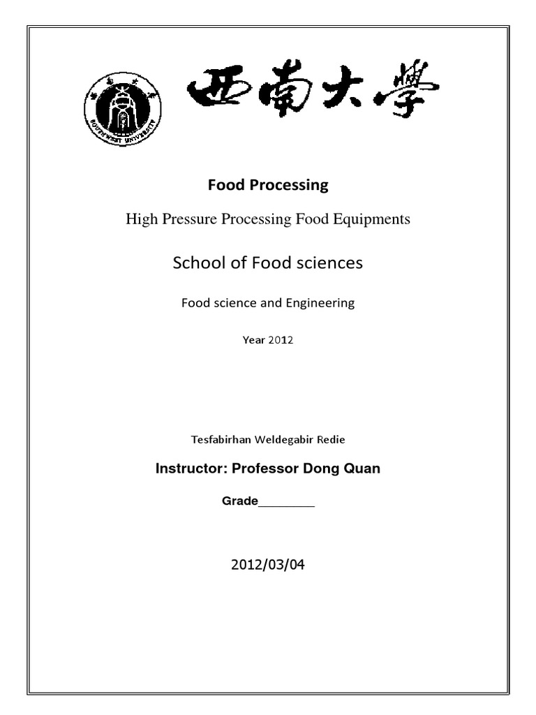 High Pressure Food Processing Equipment | PDF | Foods | Food Preservation