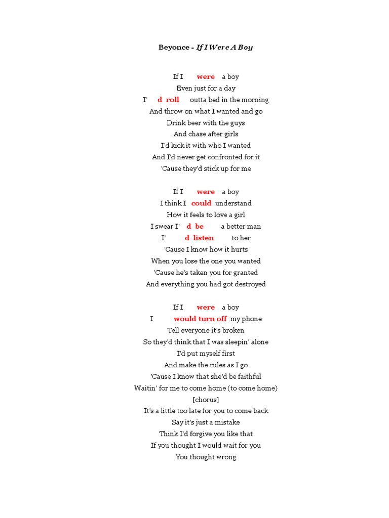 Beyoncé – If I Were a Boy Lyrics