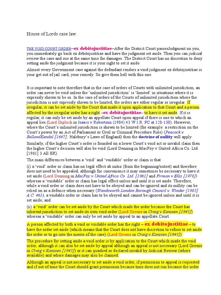 An Analysis of the Legal Principles Regarding Void Court Orders and