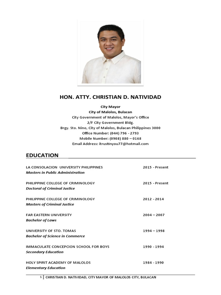 Resume of Mayor Christian D. Natividad | Download Free PDF ...