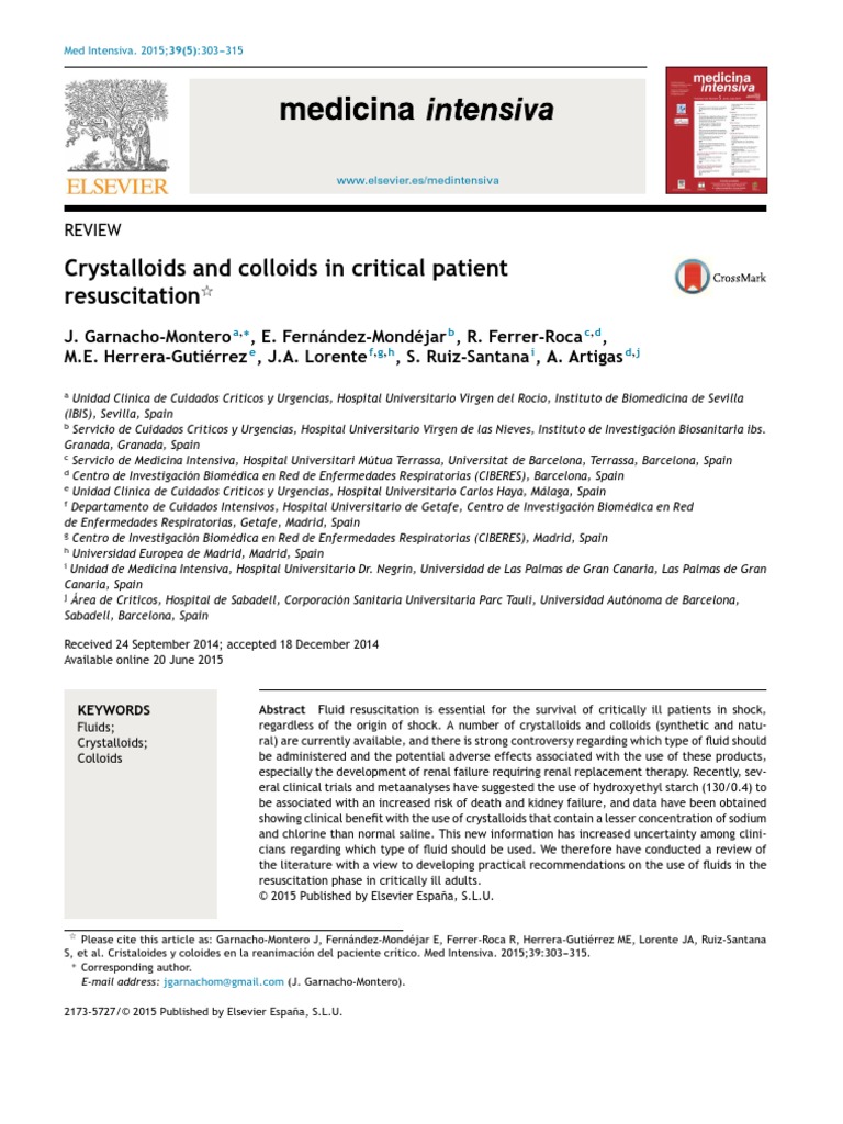 Crystalloids and Colloids in Critical Patient Resuscitation PDF Saline (Medicine) Sepsis
