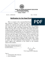 Notification For The Head Examiners: West Bengal Council of Higher Secondary Education