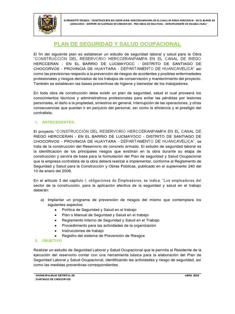 Plan de Seguridad y Salud en Construcción | PDF | Seguridad y salud ...
